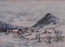 Isergebirge Blick auf Buchberg aquarell, virtuel art gallery Affeere